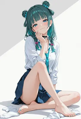 Cute Teal Haired Schoolgirl Resting