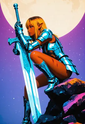 Elven Knight Beneath the Radiant Moon