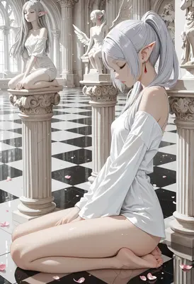 Serene Elf Maidens in Marble Hall