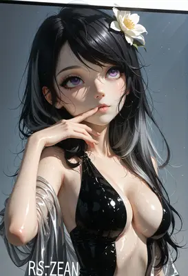 Wet Hair Beauty with White Flower