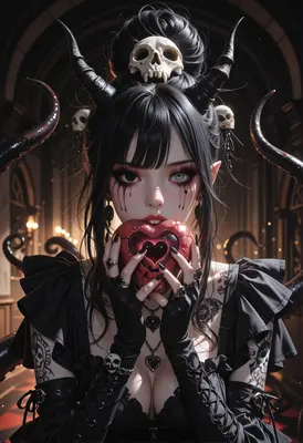 Gothic Succubus Holding a Dark Heart