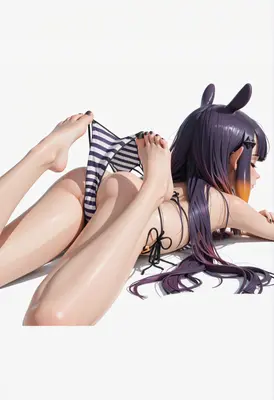 Playful Bunny Girl in Striped Bikini