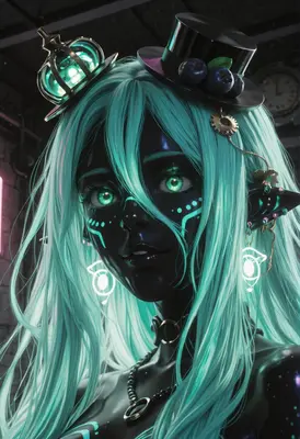 Neon Steampunk Elf with Glowing Eyes