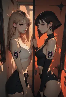 Two Girls Standing by the Door