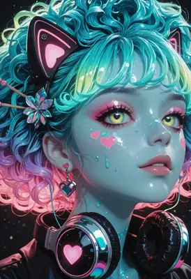 Neon Heart Cyberpunk Cat Girl
