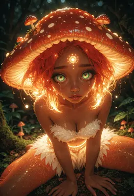 Enchanted Mushroom Sprite in Glowing Forest