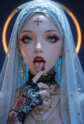 Ethereal Nun with Neon Halo