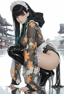 Crouching Maid in Traditional Shrine Setting