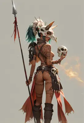 Tribal Warrior with Skull Mask