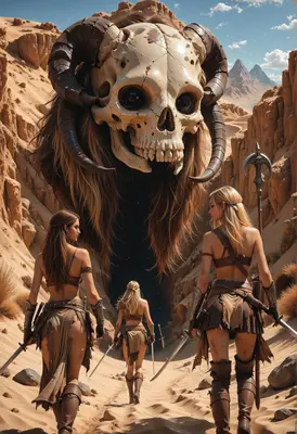 Warriors Approaching The Ancient Demon Skull