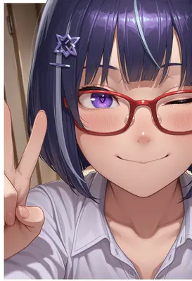 Cute Anime Girl Winking With Glasses