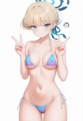 Blonde Anime Girl in Gradient Bikini