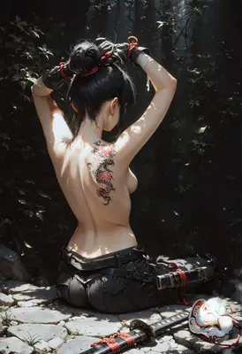 Dragon Tattooed Warrior Resting In Forest