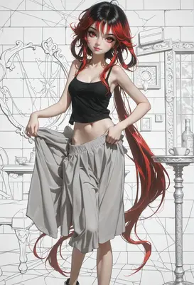 Anime Girl with Flowing Red Hair