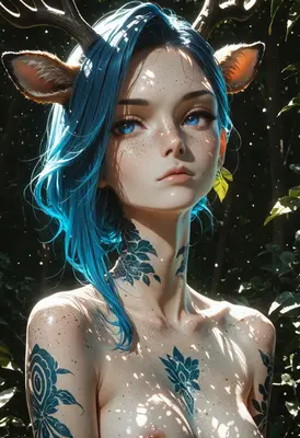 Ethereal Fawn Girl With Floral Tattoos