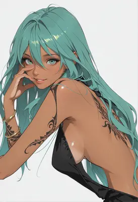 Turquoise Hair Beauty with Tribal Tattoos
