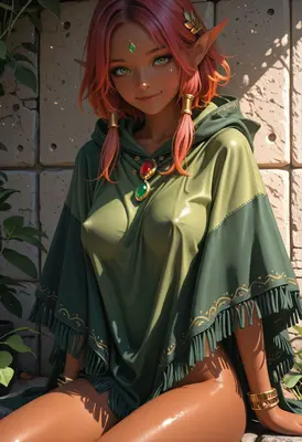 Radiant Elf in Forest Green Poncho