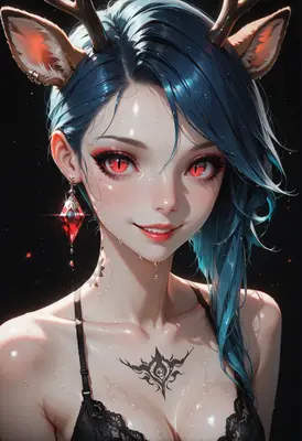 Enigmatic Deer Girl with Crimson Eyes