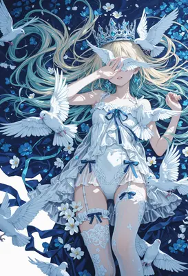 Crowned Princess Among White Doves