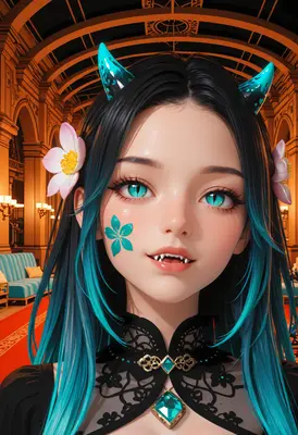 Elegant Demon Girl with Teal Accents