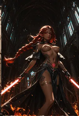 Red Haired Elf Warrior With Blades