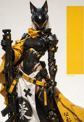 Cybernetic Cat Soldier in Yellow Armor
