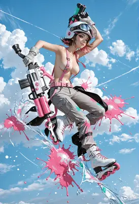 Pink Paint Rollerblading Action Girl