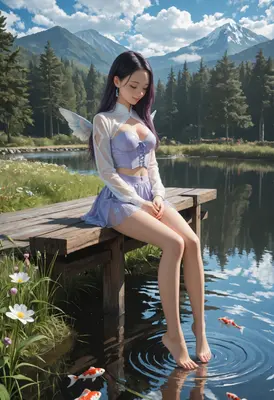 Fairy Resting by the Mountain Lake