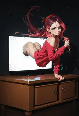 Digital Girl Emerging From Screen