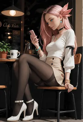 Pink Haired Girl at Cafe
