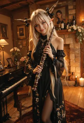 Elf Musician in a Cozy Study