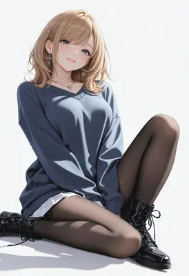 Charming Girl in Oversized Blue Sweater