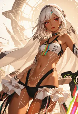 Sun-Kissed Warrior with Cybernetic Patterns