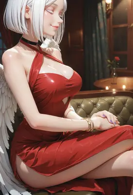 Elegant Angel in Red Latex