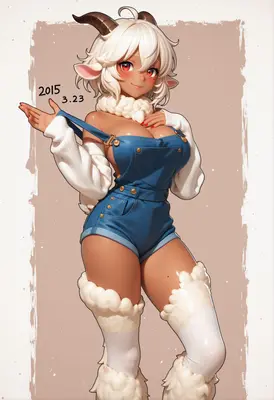 Cheerful Goat Girl in Denim Overalls