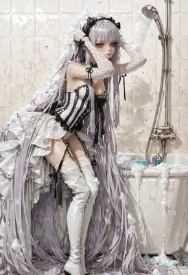 Gothic Doll Showering in Ruffles