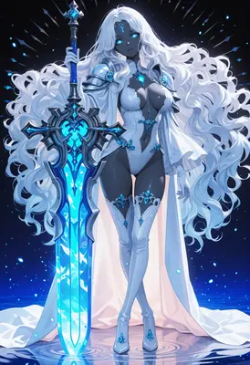 Celestial Guardian with Glowing Frost Blade