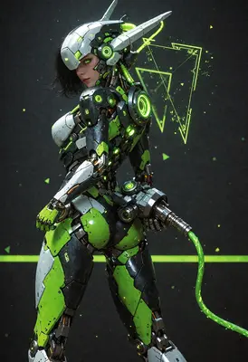 Neon Cybernetic Warrior in Green
