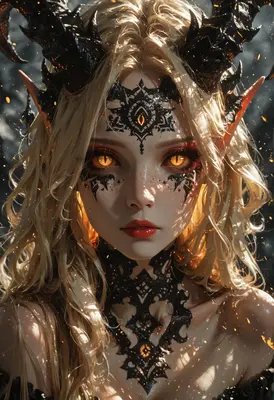 Ethereal Demon Queen with Golden Eyes