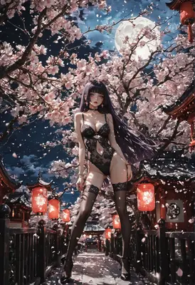 Moonlit Night Under Cherry Blossoms