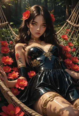 Enchantress Resting in a Floral Hammock