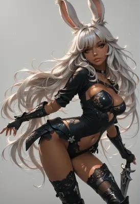 Elegant Viera Warrior in Dark Leather