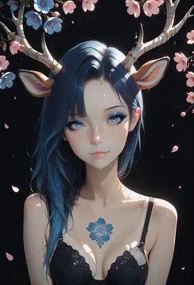 Ethereal Fawn Girl With Cherry Blossoms