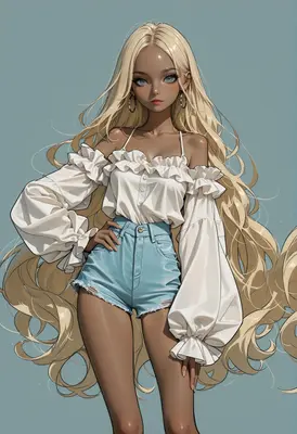 Elegant Blonde in Ruffled Summer Top