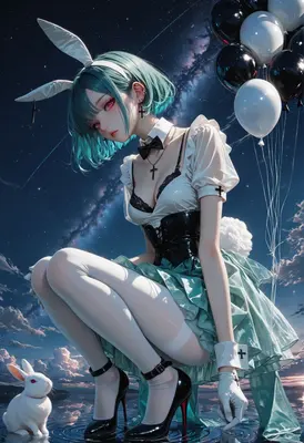 Gothic Bunny Girl Under Starry Skies