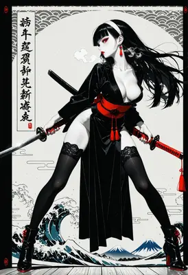 Dual Katana Wielder in Black Kimono
