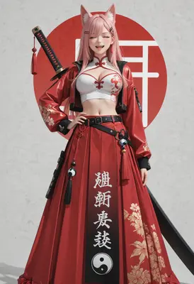 Fox Spirit Warrior in Crimson Attire
