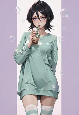 Anime Girl Enjoying Iced Boba Tea