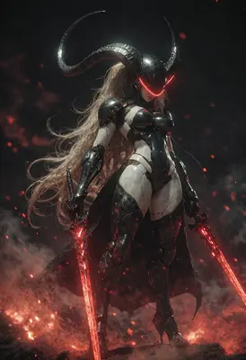 Armored Demon Warrior with Glowing Blades