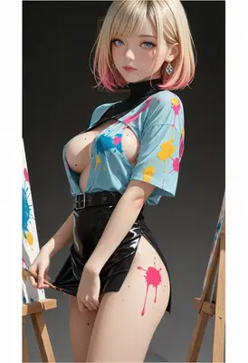 Artistic Muse With Colorful Paint Splatters